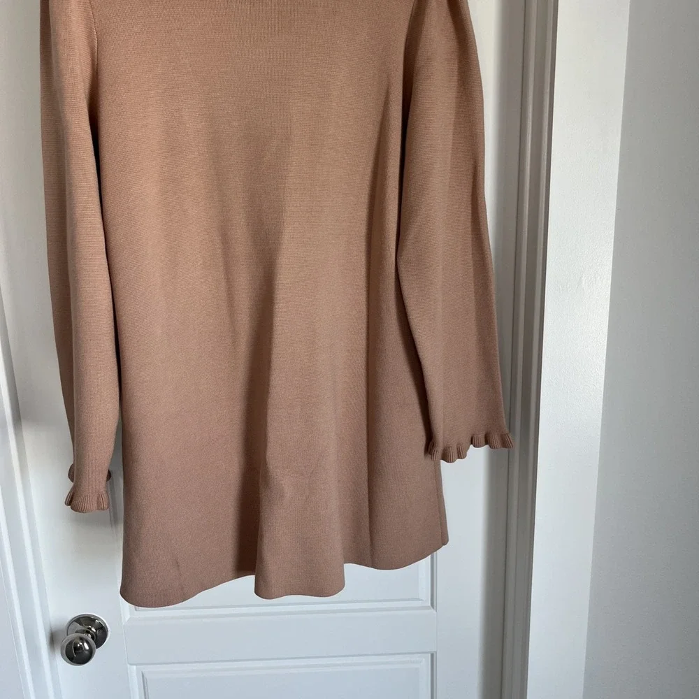 Kate Spade Long Knit Open Cardigan Blazer Sweater XL Ruffle Sleeve Classic Beige